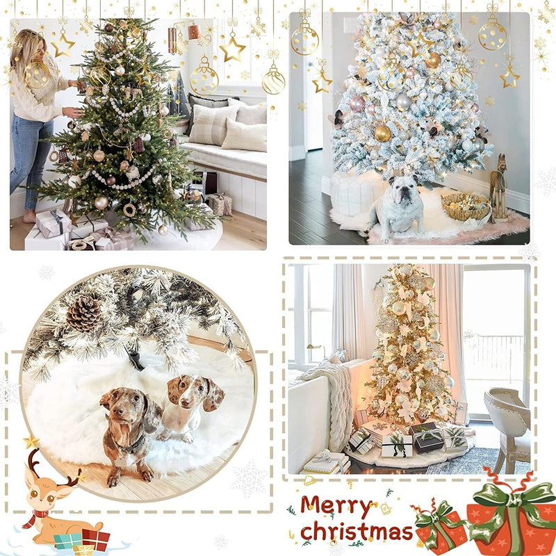 Christmas Tree Skirts White Faux Fur Tree Skirts Ornaments 36 Inches Xmas Plush Tree Mats for Artificial Trees Home Party Christmas Tree Decorations