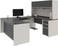 Bestar Connexion U-Shaped Executive Desk with Pedestal and Hutch, 72W, Antigua & Black