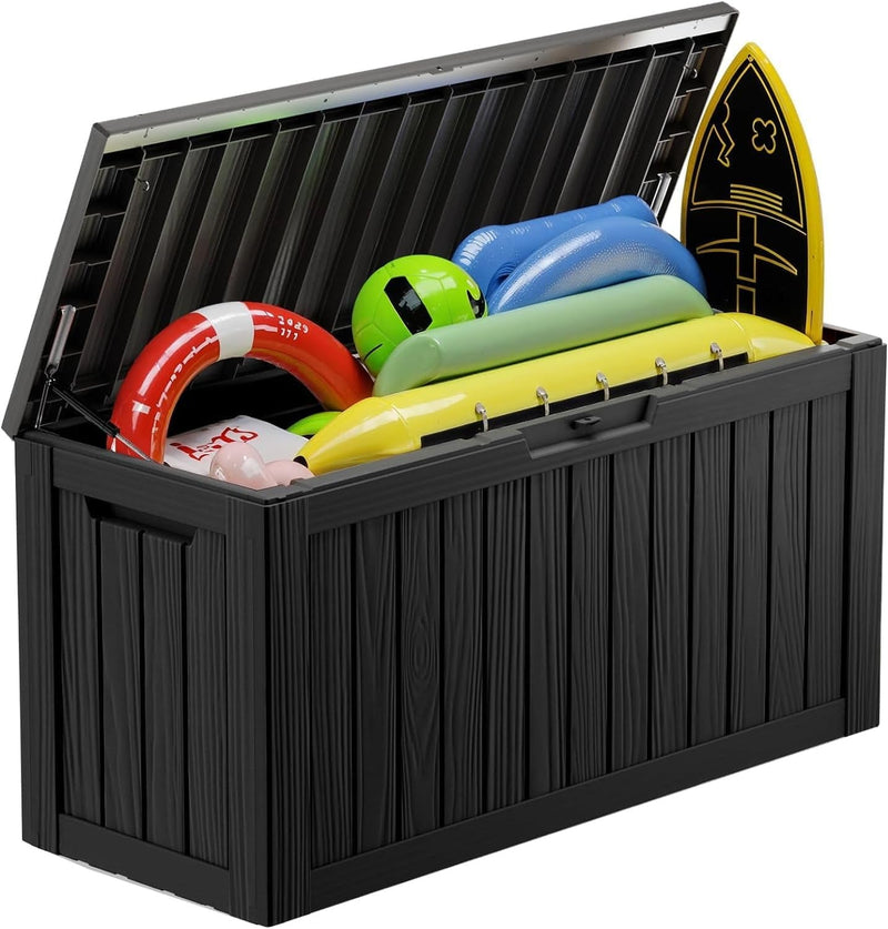 31 Gallon Outdoor Deck Box Waterproof Storage Resin Boxes UV Resistant Lockable Container for Patio Furniture Cushions Garden Tool Sports Equipment Pool Supplies Delivery Storage Outside