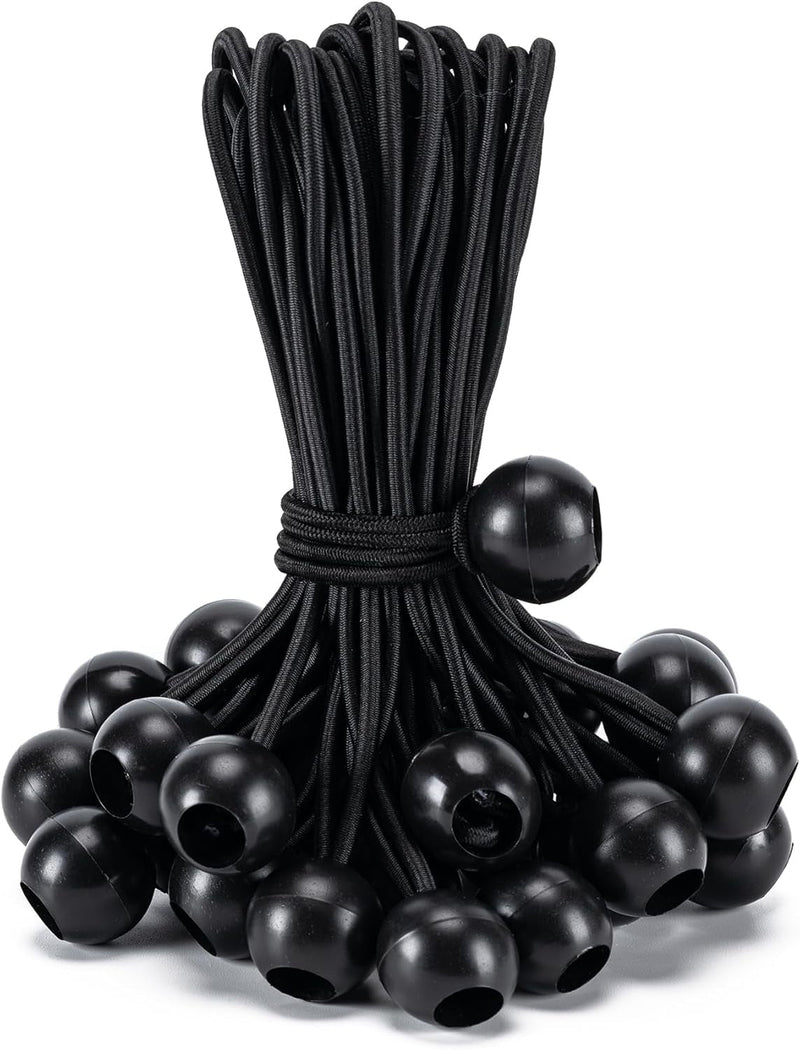 30 Pack Ball Bungee Cord, 6 Inch Heavy Duty Bungie Cord Balls Canopy Tarp Tie down Bungee Balls for Camping, Tents, Cargo,Holding Wire and Hoses, Patio Umbrellas, Awning (Black)