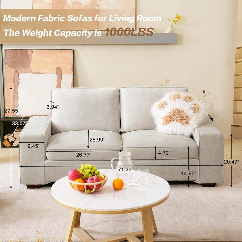 COOSLEEP Modern Sofas Couches for Living Room, Loveseat Sofas & Couches with Removable Sofa Cushion and Detachable Sofa Cover, Solid Wood Frame and Serpentine Spring,Easy to Install (Beige)