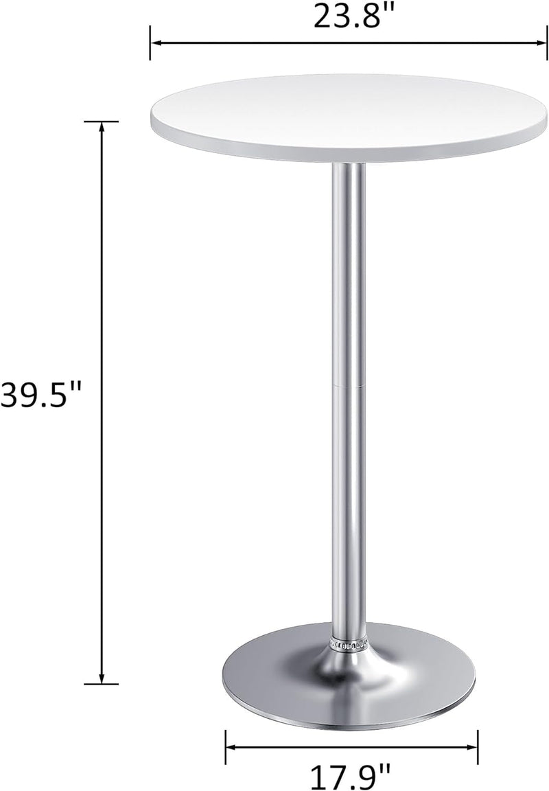 Furmax Bistro Pub Table round Bar Height Cocktail Table Metal Base MDF Top Obsidian Table with Silver Leg 23.8-Inch Top, 39.5-Inch Height, White