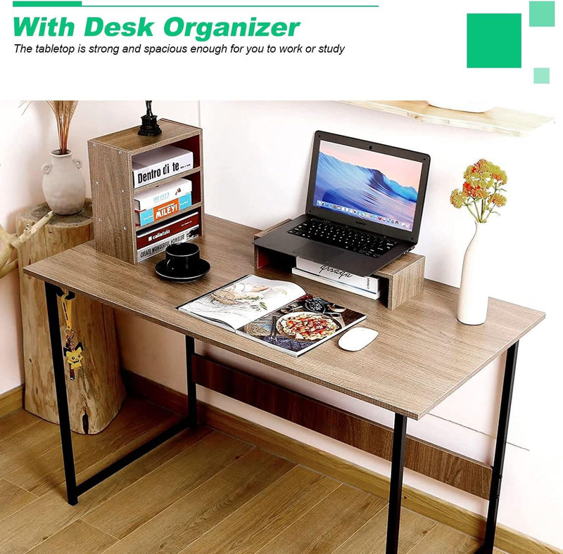 FDW with Removable Lockers,Writing Desk for Home Office Modern Simple Style Table Black Metal Frame,Brown, 39"