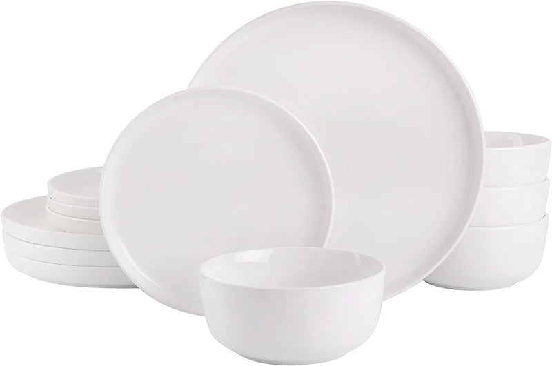 Gibson Home Oslo 12-Piece Porcelain Dinnerware Set, White,Service for 4 (12Pcs)