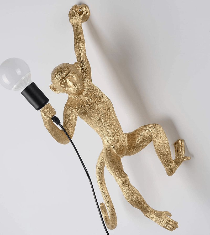 CHABEI Industrial Wall Lighting Fixture Vintage Resin Monkey Light Wall Lamp for Living Room Children'S Kid'S Bedroom Club Decoration (Gold)