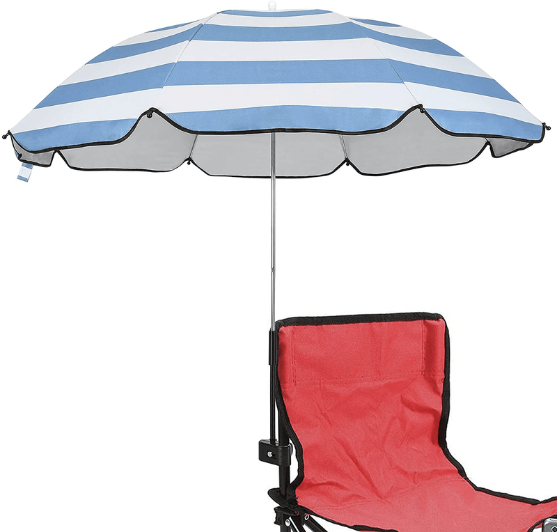Chair Umbrella with Adjustable Clamp 43 inches UPF 50+ with Clamp On Clip Fixing for Patio Chairs Beach Chairs Strollers Wheelchairs Golf Carts (white/blue) Home & Garden > Lawn & Garden > Outdoor Living > Outdoor Umbrella & Sunshade Accessories STARRY CITY white/blue  