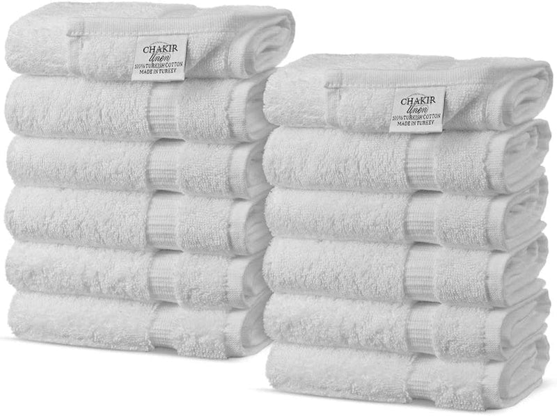 Chakir Turkish Linens 100% Turkish Cotton Luxury Hotel & Spa Washcloth Set (Set of 12, Gray) Home & Garden > Linens & Bedding > Towels Chakir Turkish Linens White  