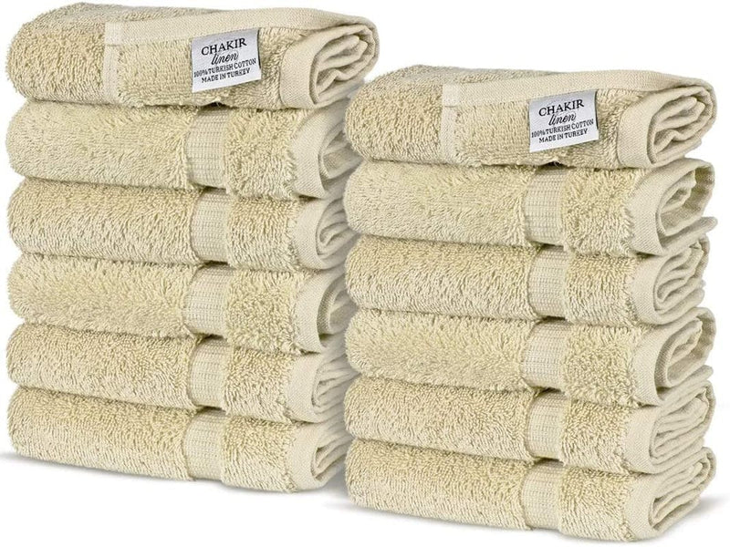 Chakir Turkish Linens Turkish Cotton Luxury Hotel & Spa Bath Towel, Wash Cloth - Set of 12, Cocoa Home & Garden > Linens & Bedding > Towels Chakir Turkish Linens Beige  