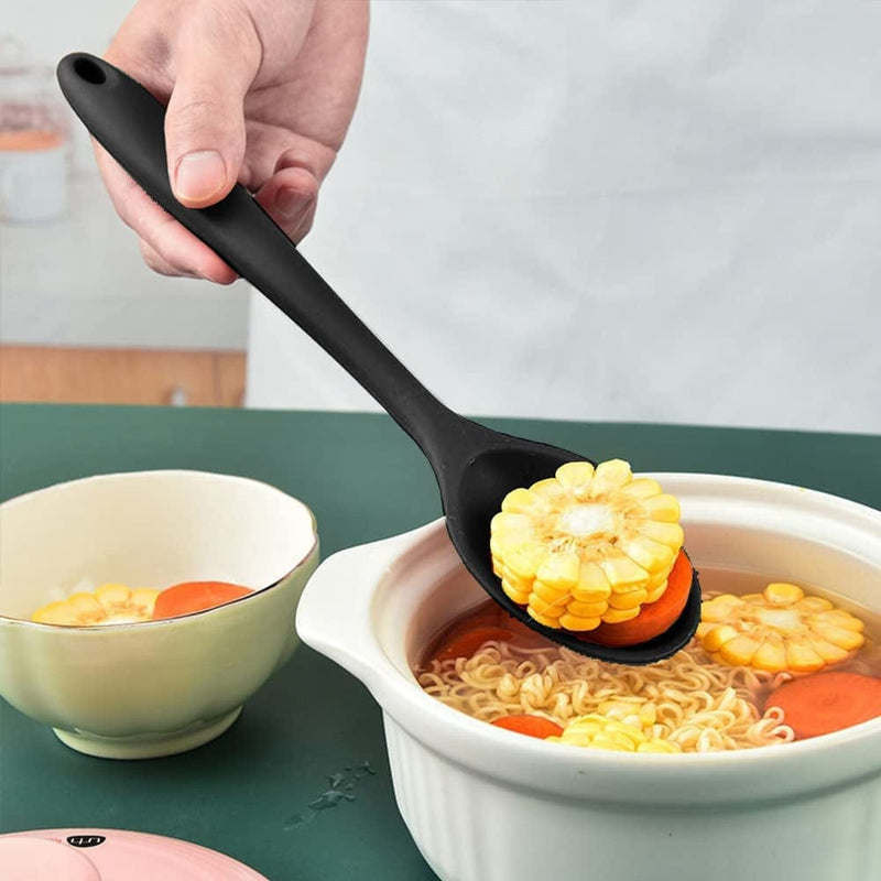 CHANCALCAL Silicone Mixing Spoon for Cooking, Hygienic One-Piece Design Cooking Utensil for Mixing & Serving, Nonstick Kitchen Essentials High Heat Resistant to 480°F, Bpa-Free Kitchen Tools (Black)