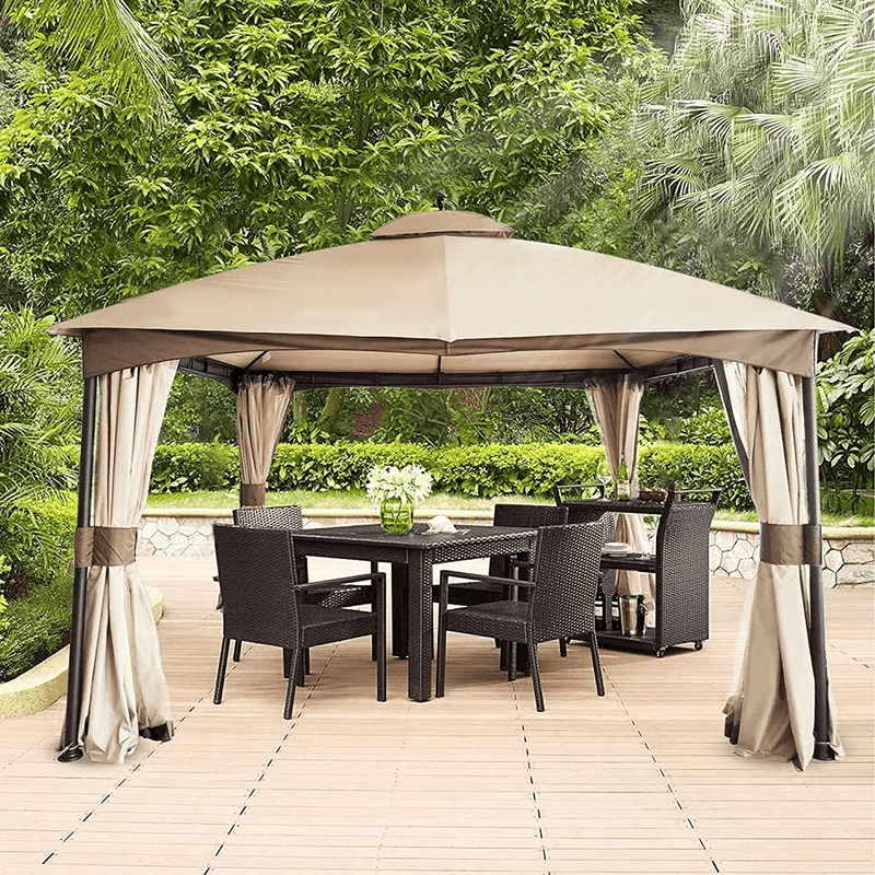 CHARMELEON Patio Gazebo Canopy 11x13, Double Tiered Outdoor Canopy Tent with Removable Sidewall and Zipper Net for Patio Garden Poolside (Khaki) Home & Garden > Lawn & Garden > Outdoor Living > Outdoor Structures > Canopies & Gazebos CHARMELEON Khaki 11X13 