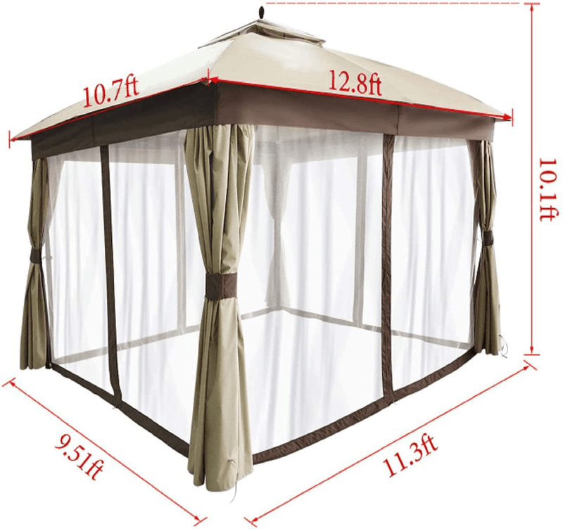 CHARMELEON Patio Gazebo Canopy 11x13, Double Tiered Outdoor Canopy Tent with Removable Sidewall and Zipper Net for Patio Garden Poolside (Khaki) Home & Garden > Lawn & Garden > Outdoor Living > Outdoor Structures > Canopies & Gazebos CHARMELEON   