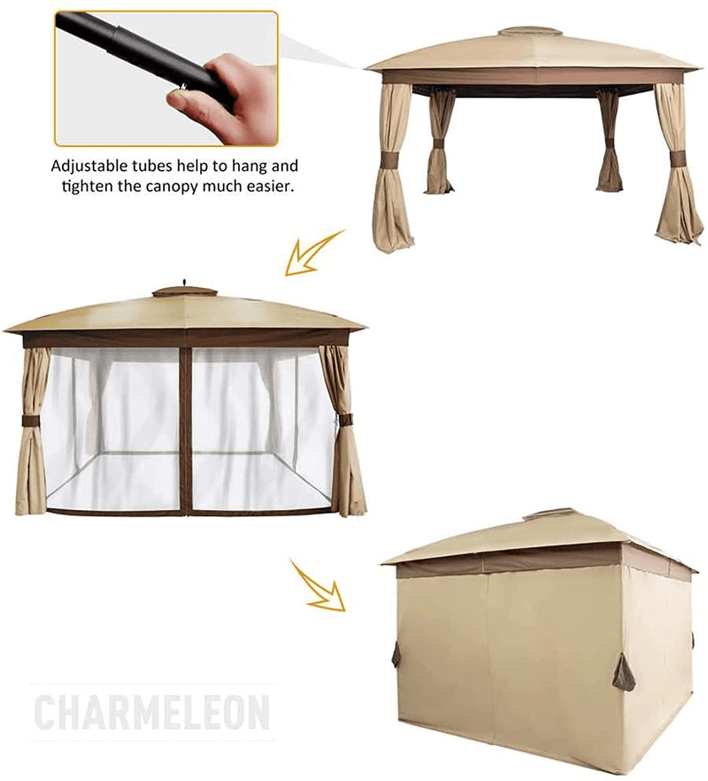 CHARMELEON Patio Gazebo Canopy 11x13, Double Tiered Outdoor Canopy Tent with Removable Sidewall and Zipper Net for Patio Garden Poolside (Khaki) Home & Garden > Lawn & Garden > Outdoor Living > Outdoor Structures > Canopies & Gazebos CHARMELEON   