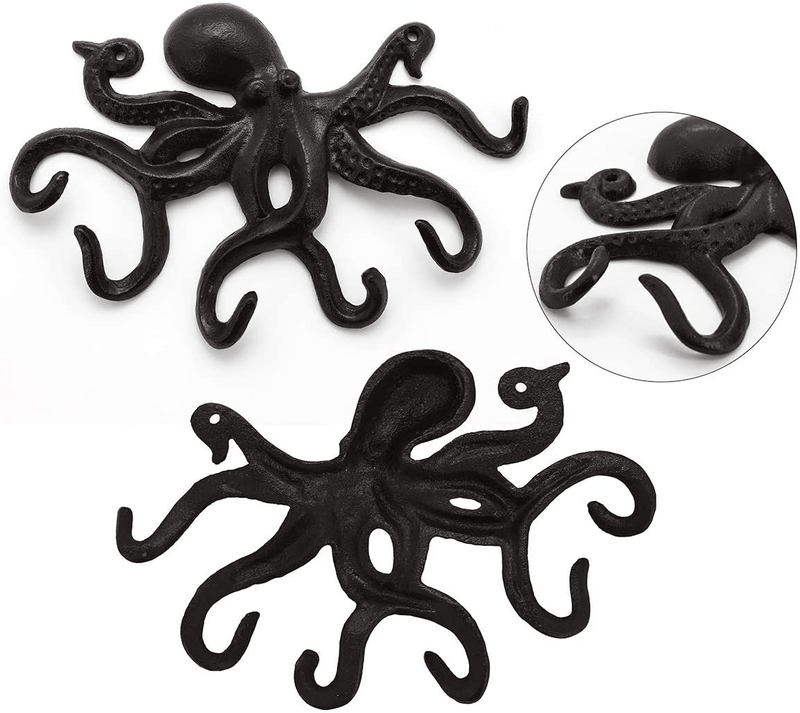 ChasBete Key Hooks for Wall, Octopus Decor Key Holder, Rustic Heavy Duty Towel Hooks for Bathrooms with 6 Tentacles, 10 in - Brown Home & Garden > Decor > Seasonal & Holiday Decorations ChasBete   
