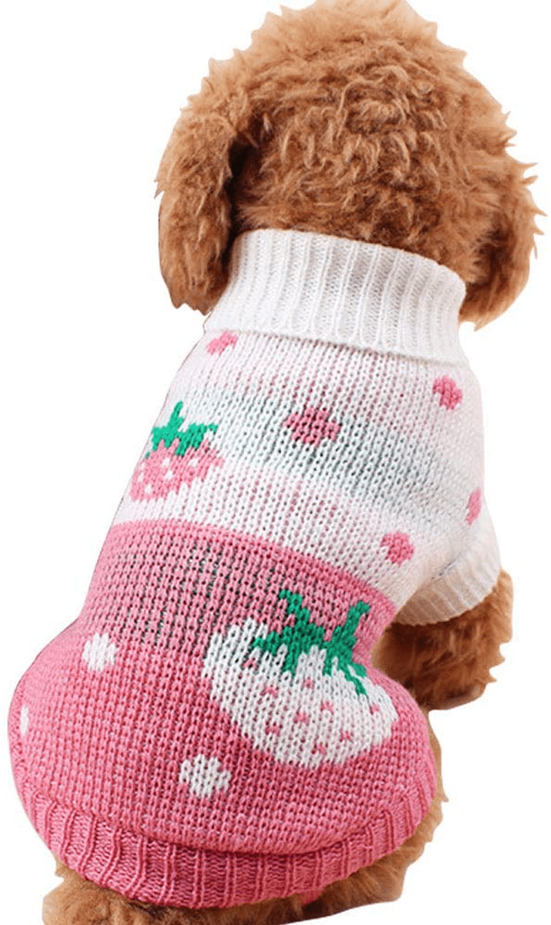 CHBORCHICEN Pet Dog Sweaters Classic Knitwear Turtleneck Winter Warm Puppy Clothing Cute Strawberry and Heart Doggie Sweater Animals & Pet Supplies > Pet Supplies > Dog Supplies > Dog Apparel CHBORCHICEN Pink Large 