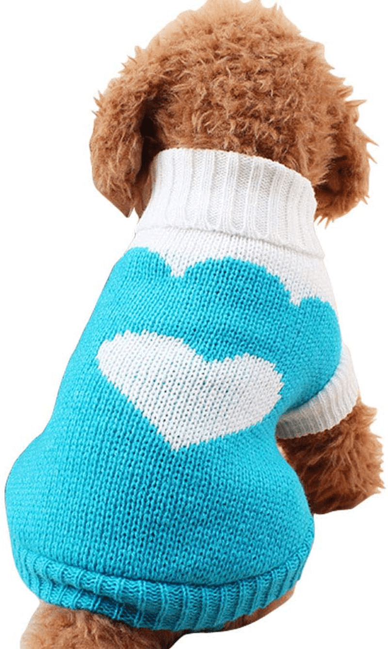 CHBORCHICEN Pet Dog Sweaters Classic Knitwear Turtleneck Winter Warm Puppy Clothing Cute Strawberry and Heart Doggie Sweater Animals & Pet Supplies > Pet Supplies > Cat Supplies > Cat Apparel CHBORCHICEN Sky Blue Small 
