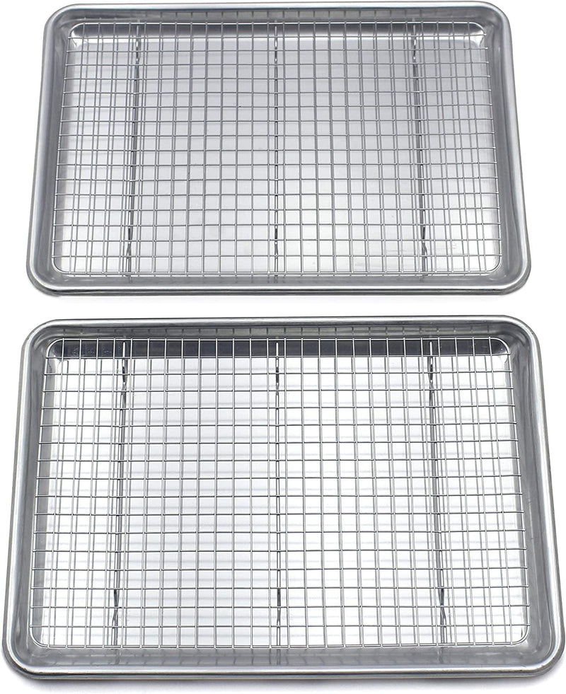 Checkered Chef Baking Sheet with Wire Rack Set 13" X 18" - Single Set W/ Half Sheet Pan & Stainless Steel Oven Rack for Cooking Home & Garden > Kitchen & Dining > Cookware & Bakeware Checkered Chef Aluminum Jelly Roll w/Rack 2 Pack 