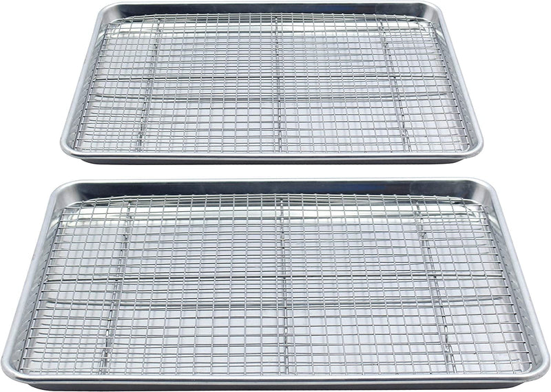 Checkered Chef Baking Sheet with Wire Rack Set 13" X 18" - Single Set W/ Half Sheet Pan & Stainless Steel Oven Rack for Cooking Home & Garden > Kitchen & Dining > Cookware & Bakeware Checkered Chef Aluminum Half Sheet w/Rack 2 Pack 