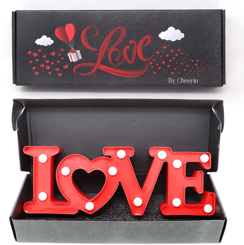 Cheerin Love Sign Decoration – Table Top Decor for Valentines Day – Wedding Decorations – Marquee Light up Signs – Anniversary Engagement Proposal Party Favor (Red) Home & Garden > Decor > Seasonal & Holiday Decorations Cheerin   