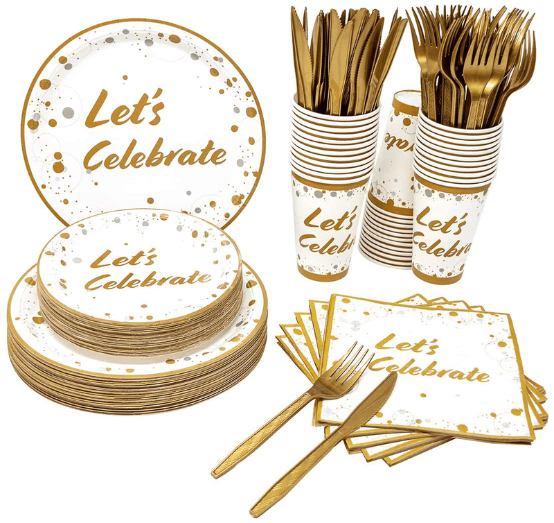 Cheerin Paper Plates Party Supplies - Disposable Dinnerware set Dinner Dessert Plates, 12 oz Cups, Napkins, Forks, Knives for Birthday, Baby Shower, Bridal Bachelorette, Christmas, serves 50 Arts & Entertainment > Party & Celebration > Party Supplies Cheerin 50 serving  
