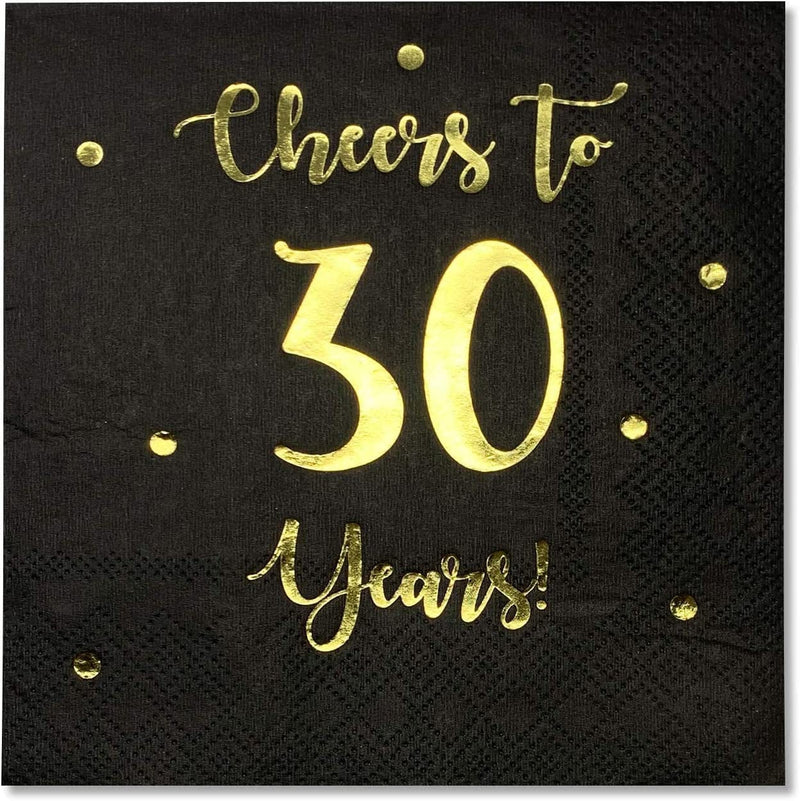 Cheers to 30 Years Cocktail Napkins | Happy 30Th Birthday Decorations for Men and Women and Wedding Anniversary Party Decorations | 50-Pack 3-Ply Napkins | 5 X 5 Inch Folded (Black) Home & Garden > Kitchen & Dining > Barware Happy Palace Black  