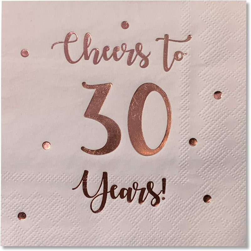 Cheers to 30 Years Cocktail Napkins | Happy 30Th Birthday Decorations for Men and Women and Wedding Anniversary Party Decorations | 50-Pack 3-Ply Napkins | 5 X 5 Inch Folded (Black) Home & Garden > Kitchen & Dining > Barware Happy Palace Pink  