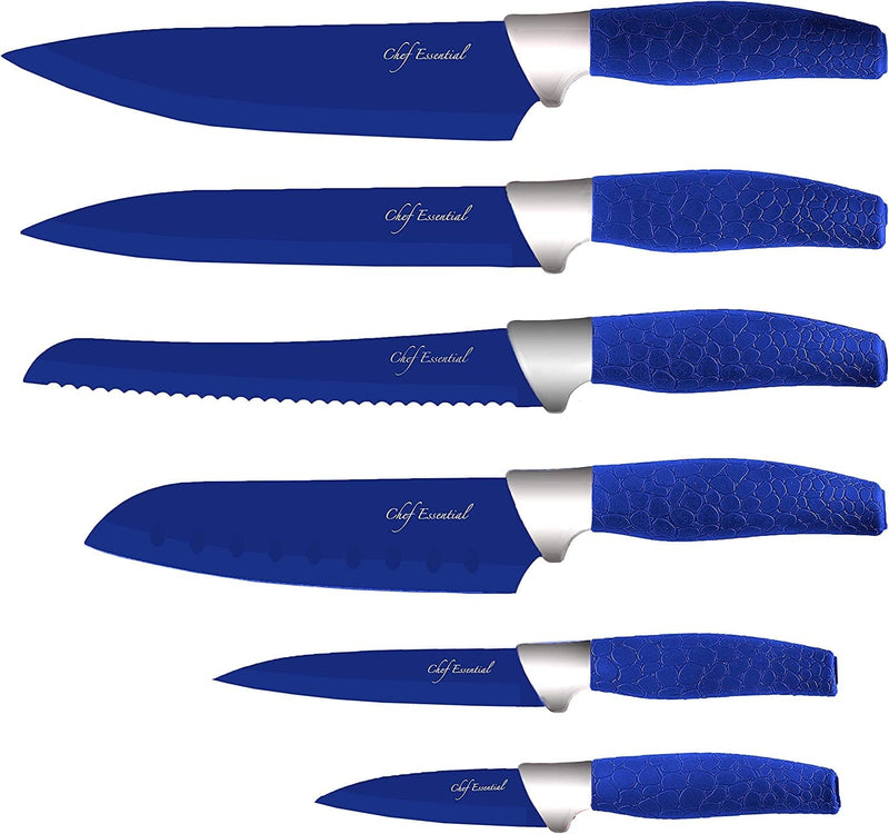 Chef Essential 6 Piece Knife Set with Matching Sheaths, Solid White Home & Garden > Kitchen & Dining > Kitchen Tools & Utensils > Kitchen Knives Chef Essential Deep Blue Set  