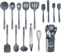 Chef Giant Silicone Kitchen Utensil Set | 15-Piece Stainless Steel Cooking Tool Kit with Holder, Spatula, Ladle, Pasta Server, Tongs, Whisk & More | Heat Resistant, BPA Free, Dishwasher Safe | Black Home & Garden > Kitchen & Dining > Kitchen Tools & Utensils ChefGiant Gray  