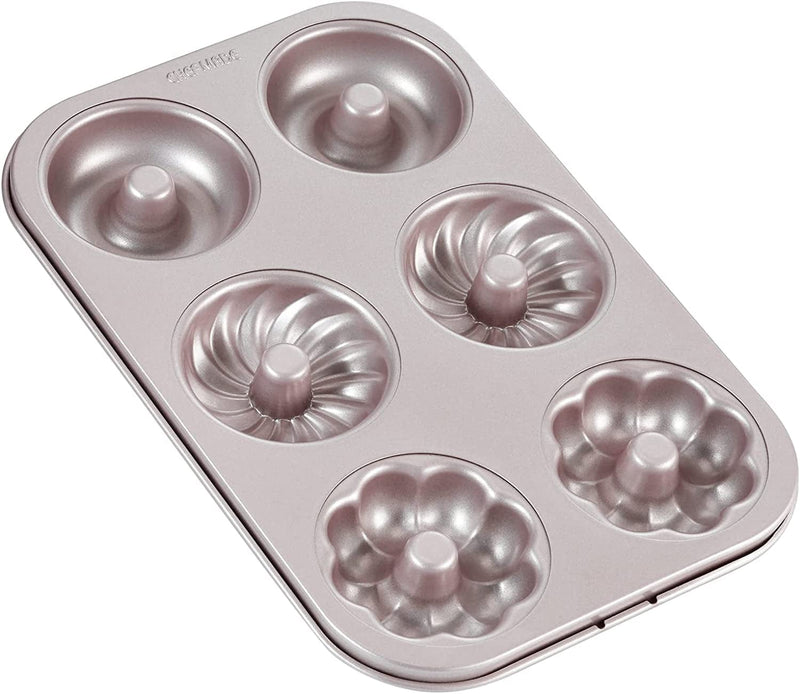 CHEFMADE Donut Mold Cake Pan, 12-Cavity Non-Stick Bear-Shaped Doughnut Bakeware for Oven Baking (Champagne Gold) Home & Garden > Kitchen & Dining > Cookware & Bakeware CHEFMADE 04 - Fancy 6 Cups  