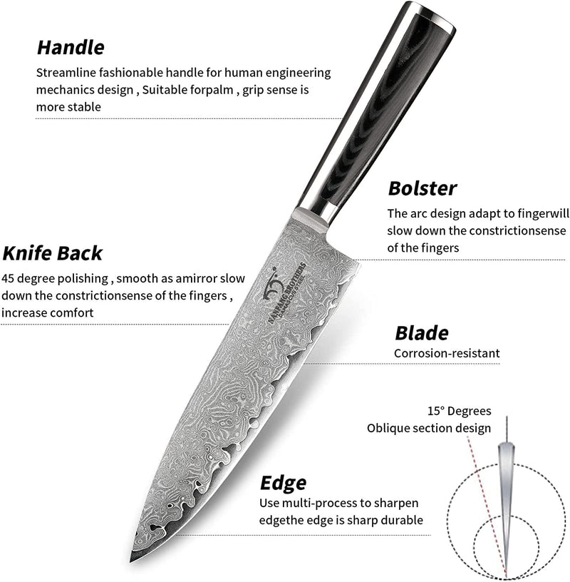 Chefs Knife Set with Gift Box, 4 Pieces Damascus Kitchen Knife Set,67 Layer VG10 Steel Professional Knife Sets for Chefs, Chef Knife Set with Non-Slip Micarta Handle, Ultra Sharp Cooking Knife Sets Home & Garden > Kitchen & Dining > Kitchen Tools & Utensils > Kitchen Knives NANFANG BROTHERS   