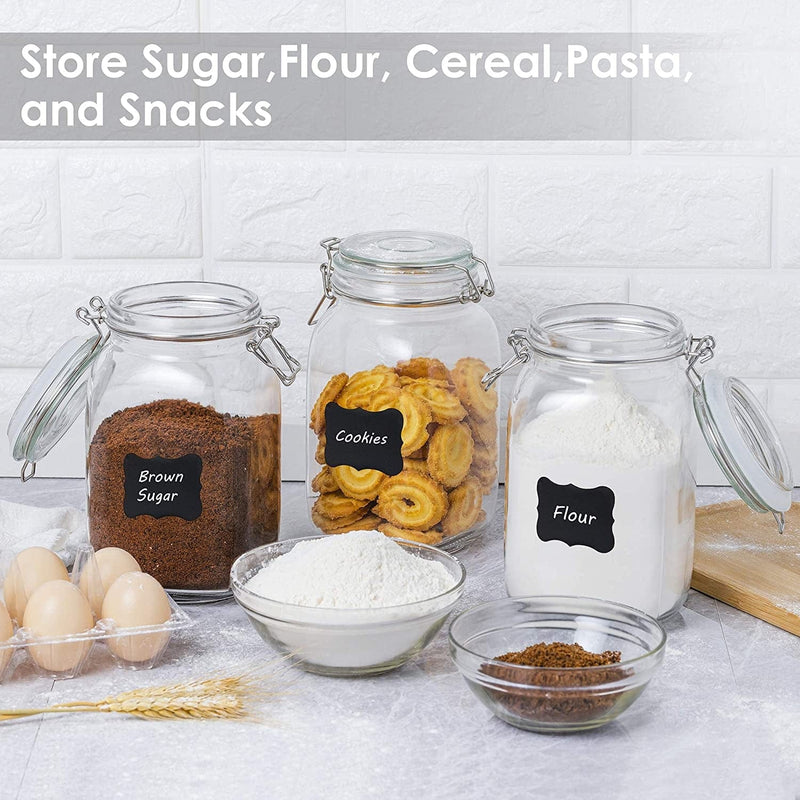 CHEFSTORY 50Oz Airtight Glass Jars with Lids, 3 PCS Food Storage Canister for Kitchen & Pantry Organization and Storage, Square Mason Jar Containers for Storing Sugar, Flour, Cereal,Coffee,Cookies Home & Garden > Decor > Decorative Jars CHEFSTORY   