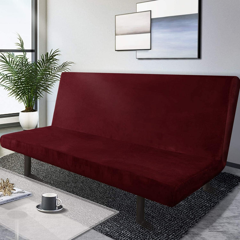 Chelzen Velvet Futon Cover High Stretch Armless Couch Covers Spandex Fabric Sofa Bed Slipcover anti Slip Furniture Protector with Elastic Bottom Machine Washable (Futon, Wine Red) Home & Garden > Decor > Chair & Sofa Cushions Chelzen   
