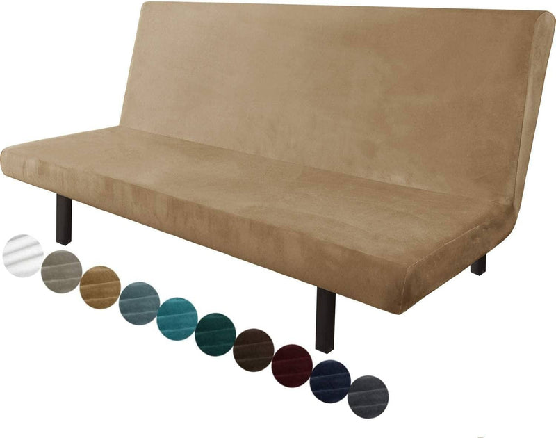 Chelzen Velvet Futon Cover High Stretch Armless Couch Covers Spandex Fabric Sofa Bed Slipcover anti Slip Furniture Protector with Elastic Bottom Machine Washable (Futon, Wine Red) Home & Garden > Decor > Chair & Sofa Cushions Chelzen Camel Futon 