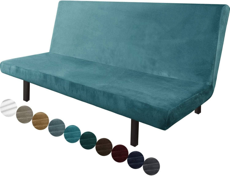 Chelzen Velvet Futon Cover High Stretch Armless Couch Covers Spandex Fabric Sofa Bed Slipcover anti Slip Furniture Protector with Elastic Bottom Machine Washable (Futon, Wine Red) Home & Garden > Decor > Chair & Sofa Cushions Chelzen Peacock Blue Futon 