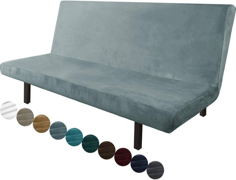 Chelzen Velvet Futon Cover High Stretch Armless Couch Covers Spandex Fabric Sofa Bed Slipcover anti Slip Furniture Protector with Elastic Bottom Machine Washable (Futon, Wine Red) Home & Garden > Decor > Chair & Sofa Cushions Chelzen Stone Blue Futon 