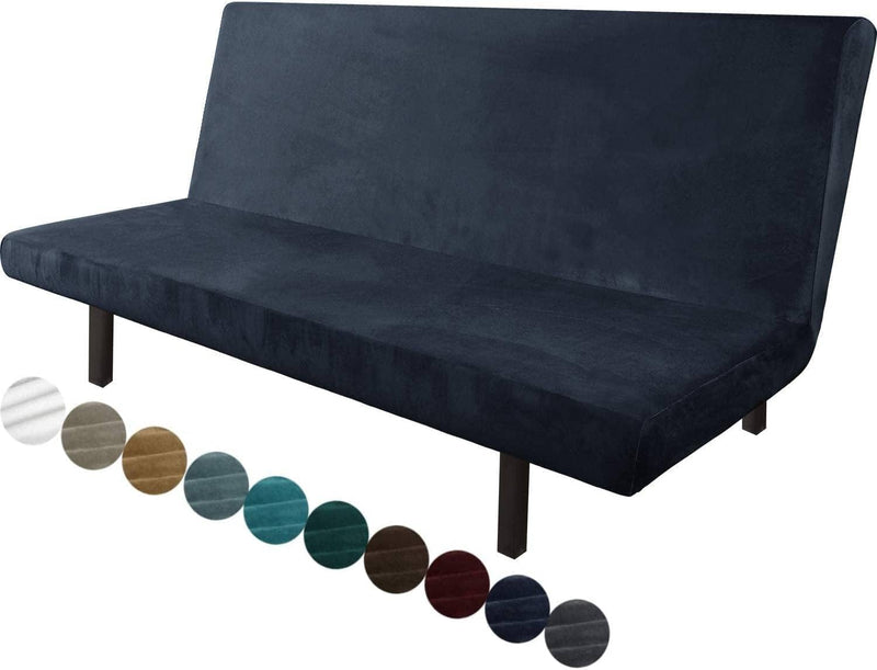 Chelzen Velvet Futon Cover High Stretch Armless Couch Covers Spandex Fabric Sofa Bed Slipcover anti Slip Furniture Protector with Elastic Bottom Machine Washable (Futon, Wine Red) Home & Garden > Decor > Chair & Sofa Cushions Chelzen Navy Blue Futon 