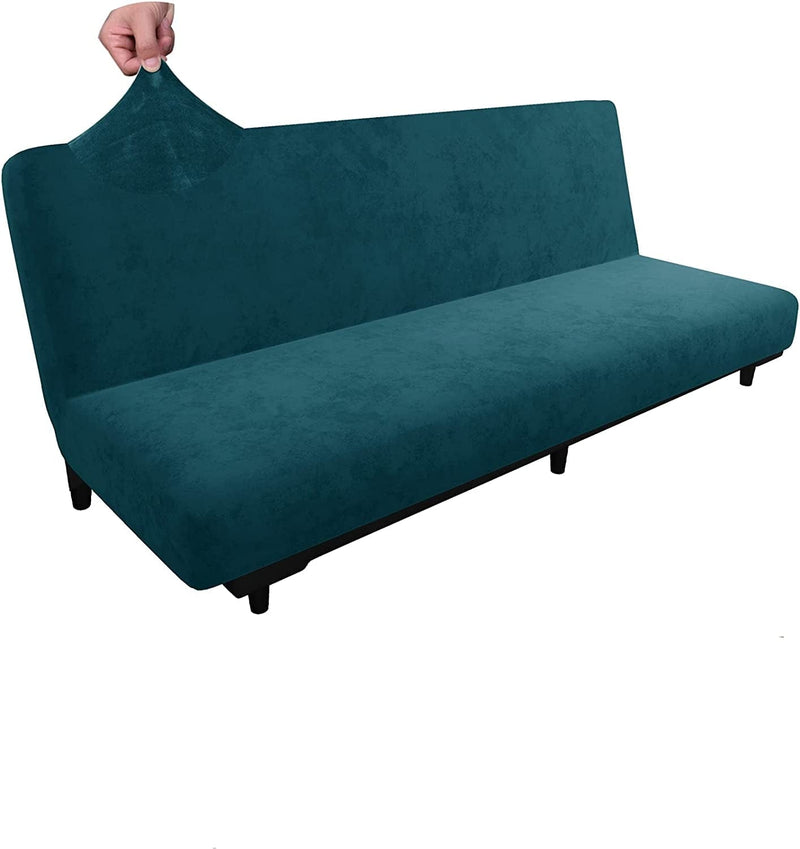Chelzen Velvet Futon Cover High Stretch Armless Couch Covers Spandex Fabric Sofa Bed Slipcover anti Slip Furniture Protector with Elastic Bottom Machine Washable (Futon, Wine Red) Home & Garden > Decor > Chair & Sofa Cushions Chelzen Blackish Green Futon 
