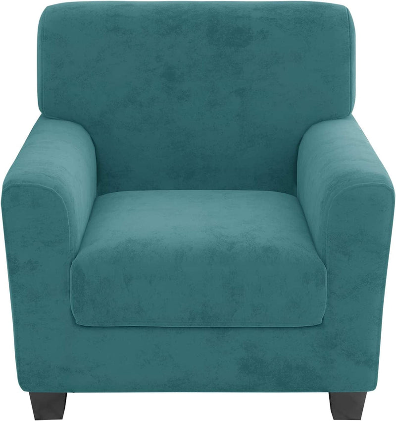 Chelzen Velvet Plush 2 Pieces Chair Covers for Living Room Super Stretch anti Slip Chair Slipcovers with Arms Dogs Pets Armchair Furniture Protector with Elastic Bottom (Chair, Blackish Green) Home & Garden > Decor > Chair & Sofa Cushions Chelzen Peacock Blue Chair 