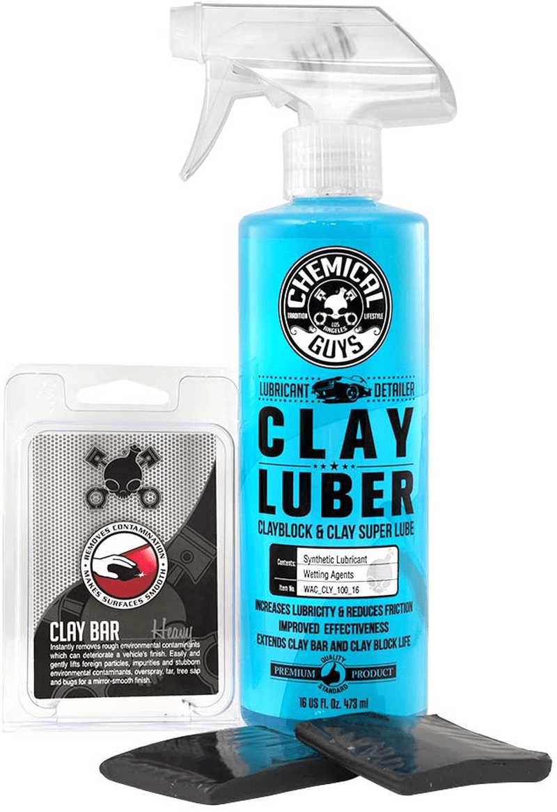 Chemical Guys CLY_KIT_1 Heavy Duty Clay Bar and Luber Synthetic Lubricant Kit (16 fl oz) (2 Items),Black  Chemical Guys Black Clay Bar Heavy w/ Luber 