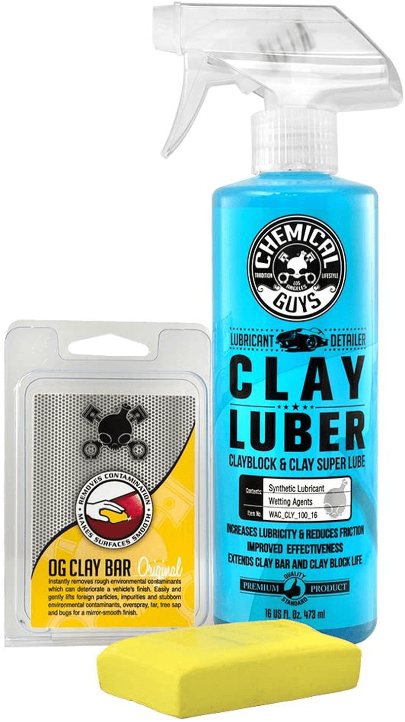 Chemical Guys CLY_KIT_1 Heavy Duty Clay Bar and Luber Synthetic Lubricant Kit (16 fl oz) (2 Items),Black  Chemical Guys Yellow Original w/ Luber 
