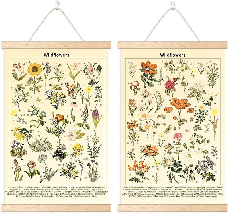 Chenkaiyang 2 Pcs Vintage Poster Hanging,Flowers Wall Hanging Botanical Rustic Retro Wall Art Prints Flower Chart Posterfor Living Room Decor,12.7 X 21.6 Inch Home & Garden > Decor > Artwork > Posters, Prints, & Visual Artwork Chenkaiyang flowers  