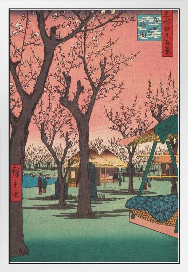 Cherry Blossoms by Utagawa Hiroshige Japanese Art Poster Traditional Japanese Wall Decor Hiroshige Woodblock Landscape Artwork Animal Nature Asian Print Decor Thick Paper Sign Print Picture 8X12
