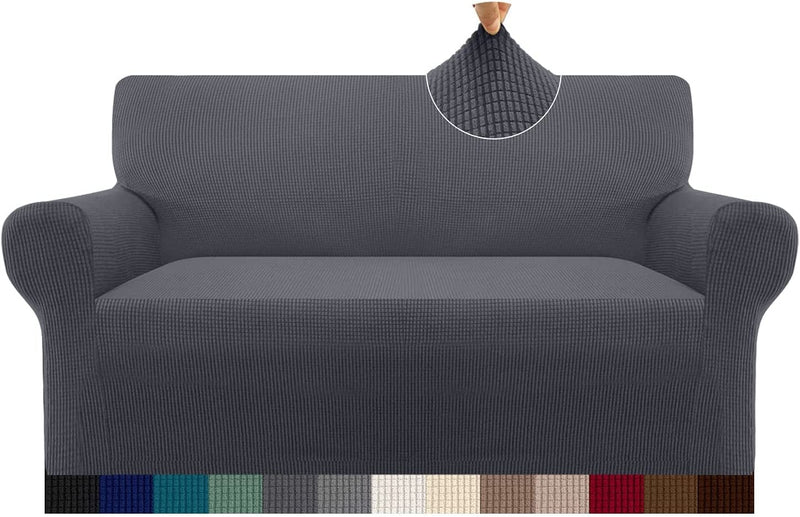 Cherrypark High Stretch Loveseat Cover 1 Piece Couch Cover for 2 Cushion Couch Super Soft Sofa Cover Furniture Protector with Anti-Slip Foams(Medium,Gray) Home & Garden > Decor > Chair & Sofa Cushions Cherrypark Grey Medium 