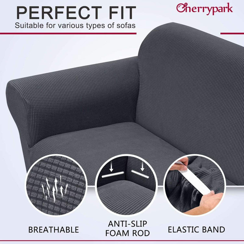 Cherrypark High Stretch Loveseat Cover 1 Piece Couch Cover for 2 Cushion Couch Super Soft Sofa Cover Furniture Protector with Anti-Slip Foams(Medium,Gray) Home & Garden > Decor > Chair & Sofa Cushions Cherrypark   