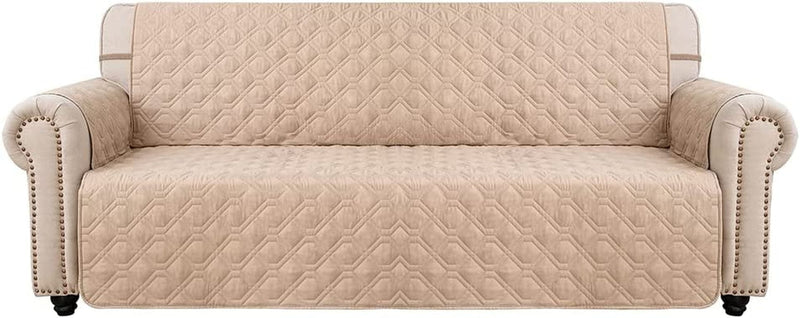 CHHKON Sofa Cover with No-Slip 100% Waterproof Quilted Furniture Protector Sofa Slipcover for Children, Pets for Leather Couch (Chocolate, Loveseat) Home & Garden > Decor > Chair & Sofa Cushions CHHKON Style2-beige XL Sofa 