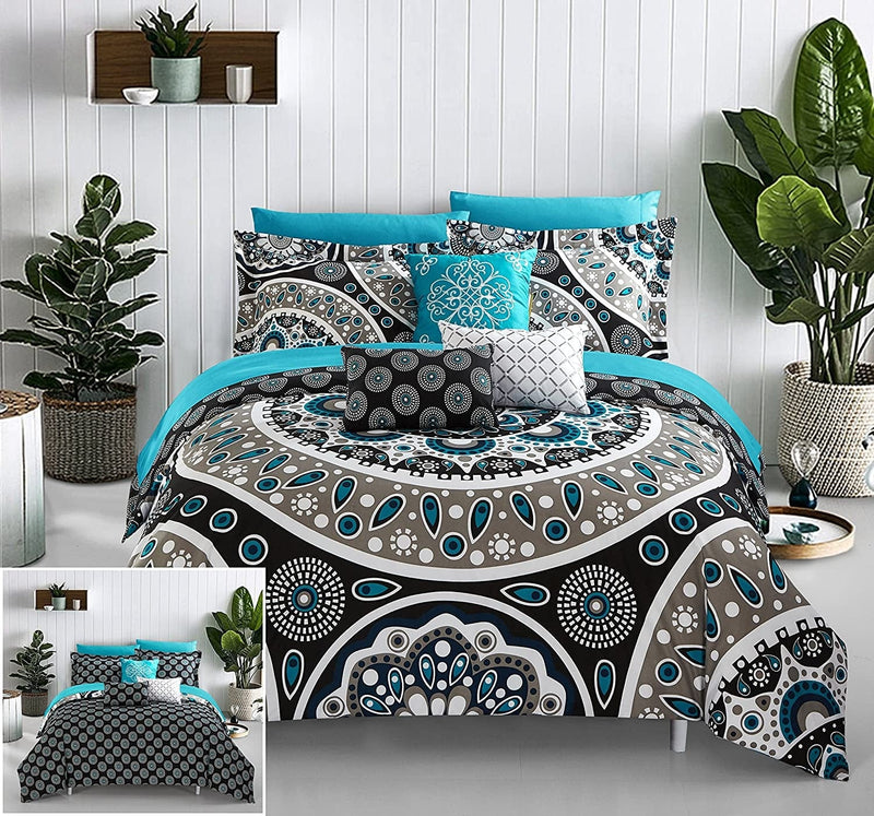 Chic Home Mornington 8 Piece Reversible Comforter Bag Large Scale Paisley Print Contemporary Geometric Pattern Bedding with Sheet Set Decorative Pillows Shams Included, Twin, Black Home & Garden > Linens & Bedding > Bedding Chic Home Black Twin 