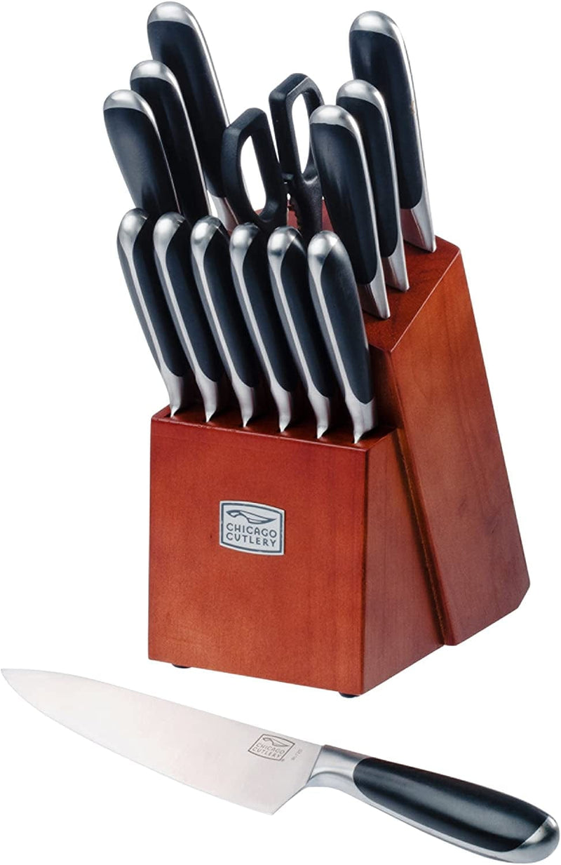 Chicago Cutlery Malden 16 Piece Stainless Steel Kitchen Knife Block Set, Stainless Steel Blade That Resist Rust, Stains, and Pitting