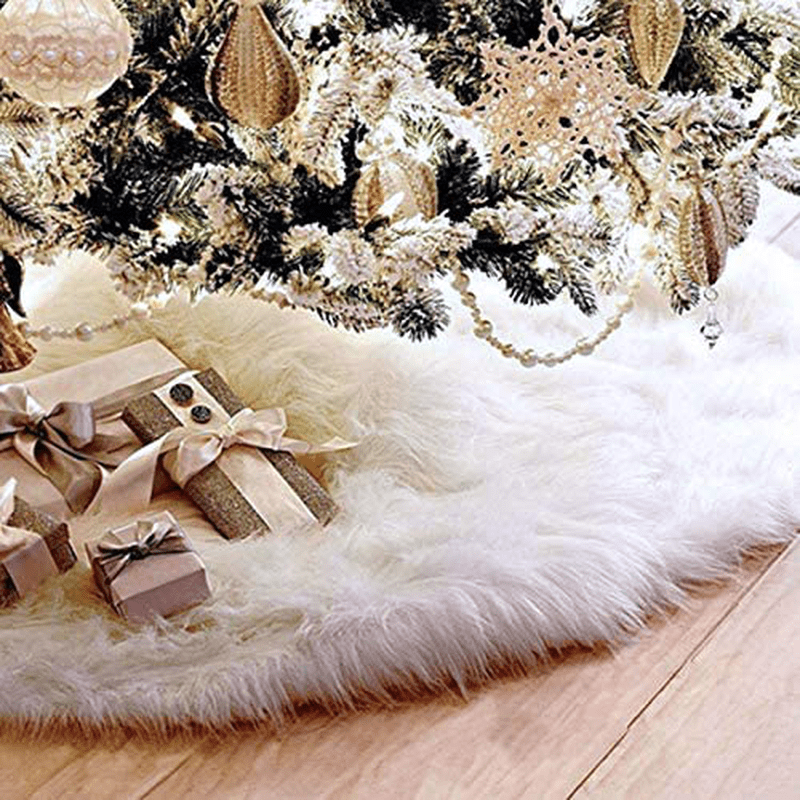 CHICHIC 48 inch Christmas Tree Skirt Faux Fur Xmas Tree Skirt Christmas Decorations Holiday Tree Ornaments Tree Decoration for Christmas Home Decorations, Xmas Party Holiday Decorations, Snow White