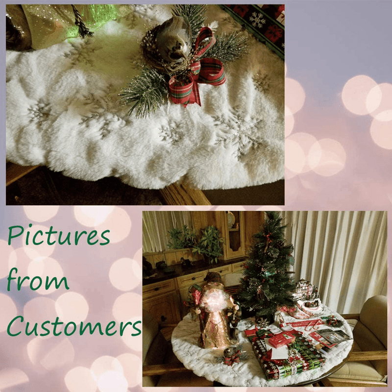 CHICHIC 48 Inch Large Christmas Tree Skirt White Tree Skirt Xmas Faux Fur Tree Skirts Christmas Decorations for Holiday Tree Ornaments Christmas Party Home Decorations with Sequin Silver Snowflakes