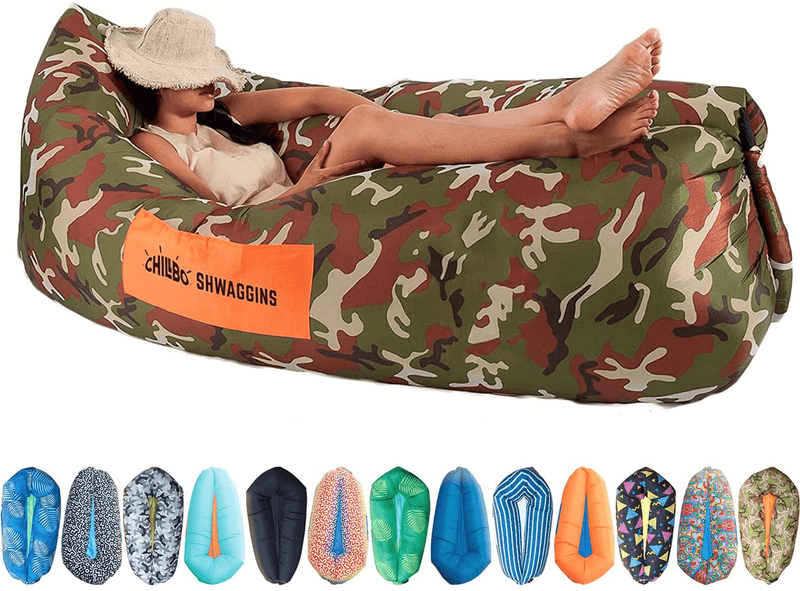 Chillbo Shwaggins Inflatable Couch – Cool Inflatable Chair. Upgrade Your Camping Accessories. Easy Setup Is Perfect for Hiking Gear, Beach Chair and Music Festivals. Sporting Goods > Outdoor Recreation > Camping & Hiking > Camp Furniture Chillbo Camo Green  