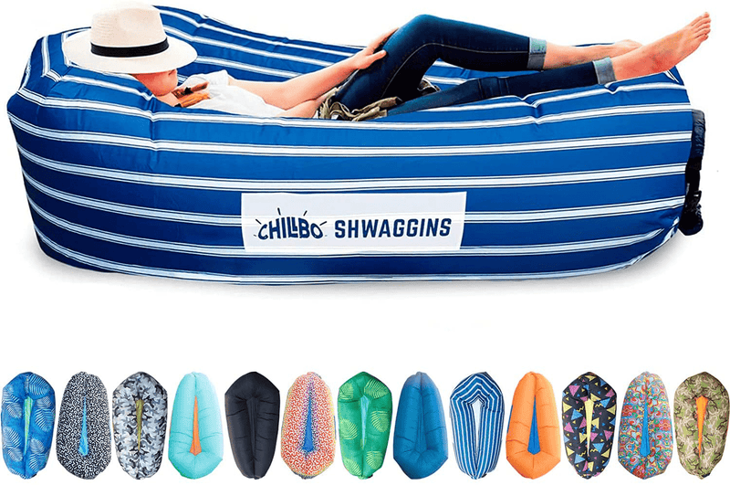 Chillbo Shwaggins Inflatable Couch – Cool Inflatable Chair. Upgrade Your Camping Accessories. Easy Setup Is Perfect for Hiking Gear, Beach Chair and Music Festivals. Sporting Goods > Outdoor Recreation > Camping & Hiking > Camp Furniture Chillbo Nautical Blue  